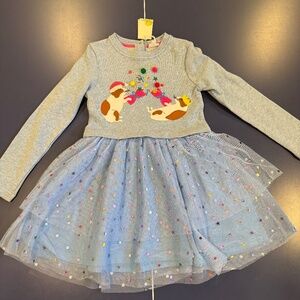 Size 7-8 Mini Boden Appliqué Tulle Sweat Dress in Surfboard Blue Guinea Pigs